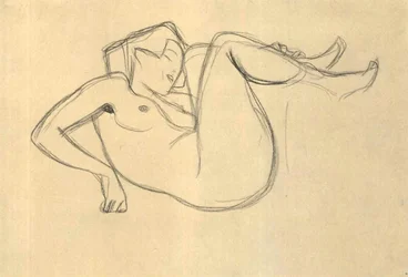 Mit angezogenen Schenkeln kauernder Mädchenakt